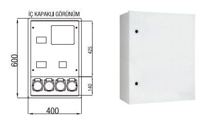 Çetinkaya Polyester Dağıtım Panoları — 1 Trifaze Sayaç + 11 Ad. Sigorta + 4 Ad. Priz 40x60x20 (Polyester Panolar) - Ürün Görseli