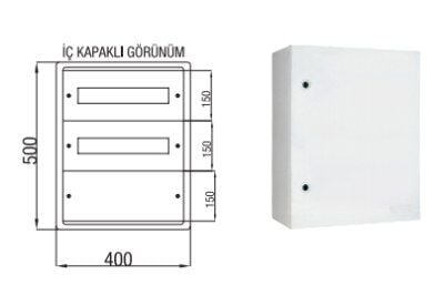 Çetinkaya Polyester Dağıtım Panoları — 2 x 15 Ad. Sigorta + Pako Yeri Mevcut 40x50x19 (Polyester Panolar) - Teknik Detay Görseli