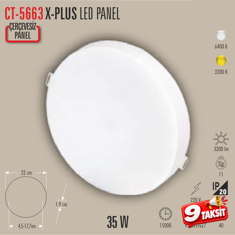 CATA X-PLUS 35W LED Panel Armatür (Panel LED) - Ürün Görseli