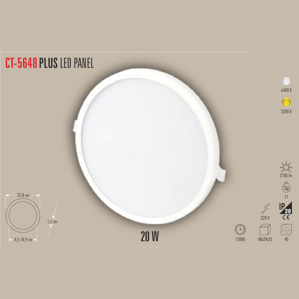 CATA PLUS 20W LED Panel Armatür