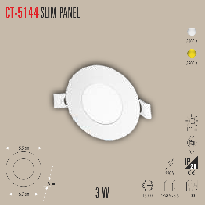 CATA Slim Panel 3W LED Panel Armatür