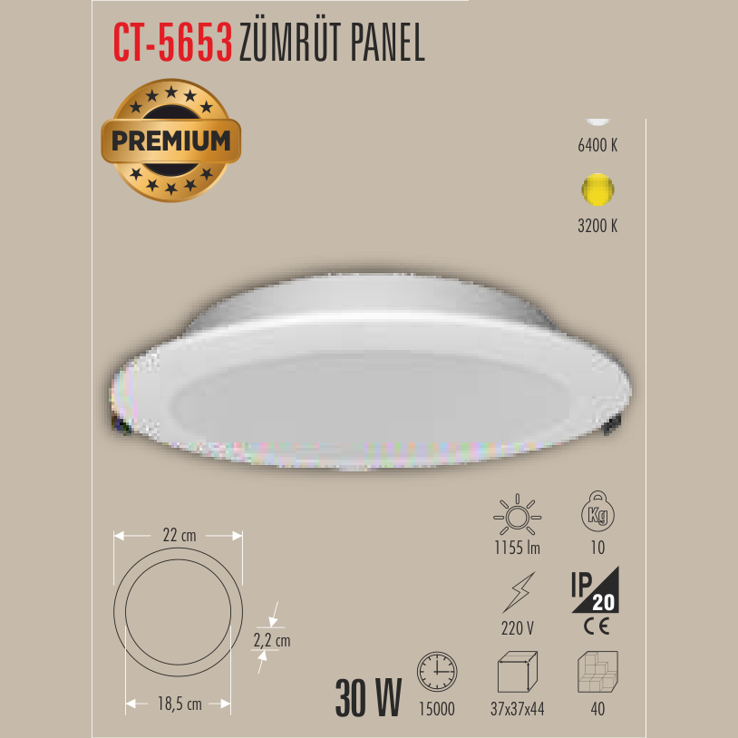 CATA Zümrüt Panel 30W LED Panel Armatür