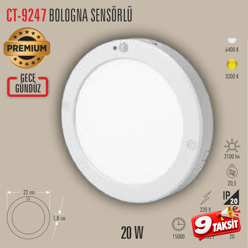 CATA Bologna Sensörlü 20W LED Panel Armatür