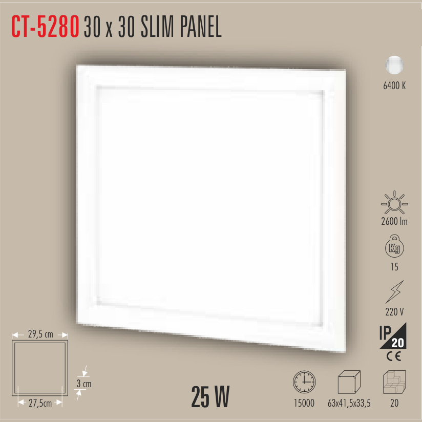 CATA Slim Panel 25W 30x30 LED Panel (Sıva Altı)
