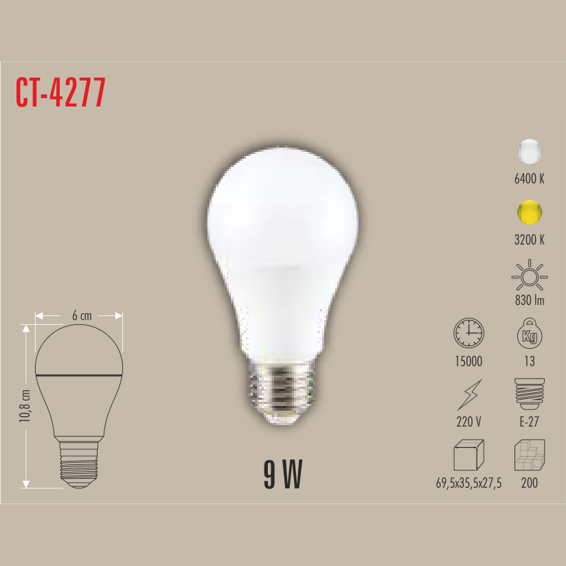 CATA LED Ampul 9W E-27