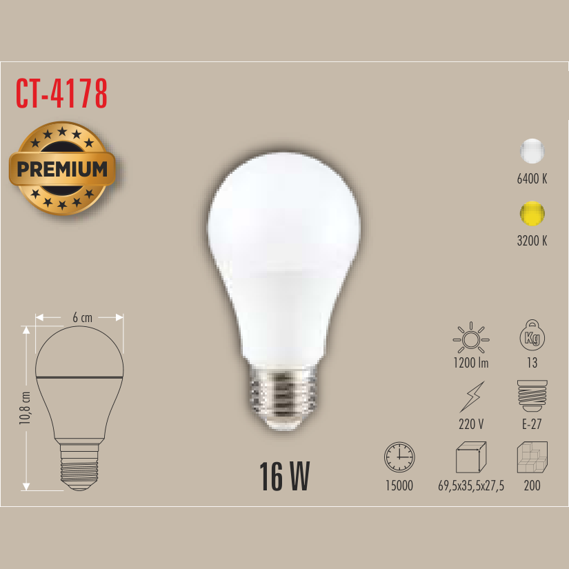 CATA Premium LED Ampul 16W E-27