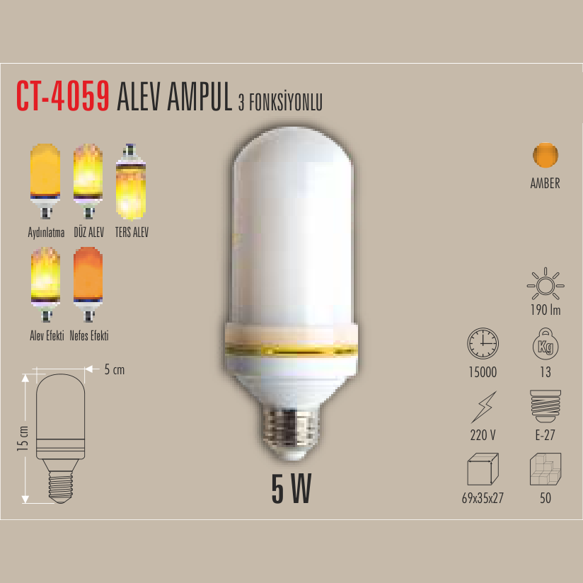CATA Alev Efektli LED Ampul 5W E-27 (3 Fonksiyonlu)