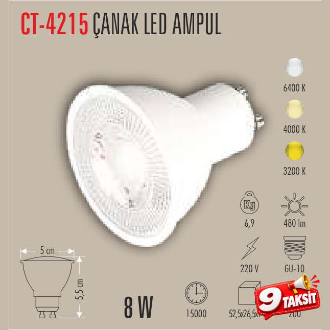 CATA Çanak LED Ampul 8W GU-10 (Amber)