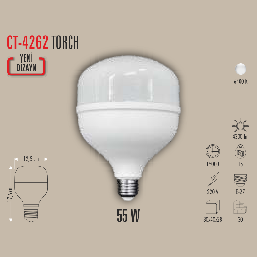 CATA Torch LED Ampul 55W E-27 (Beyaz Işık)