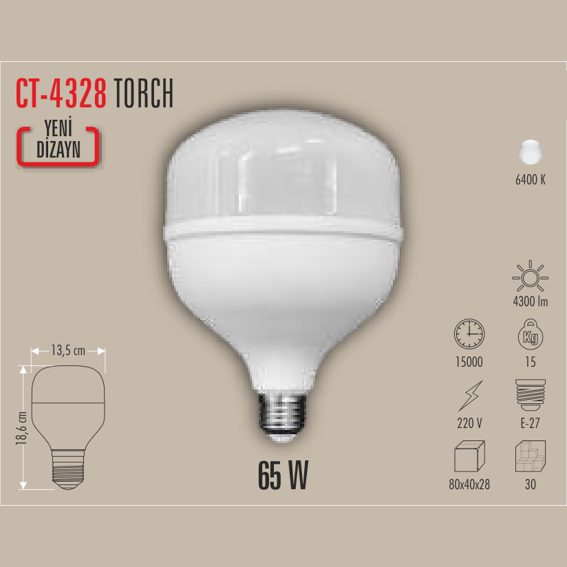 CATA Torch LED Ampul 65W E-27 (Beyaz Işık)