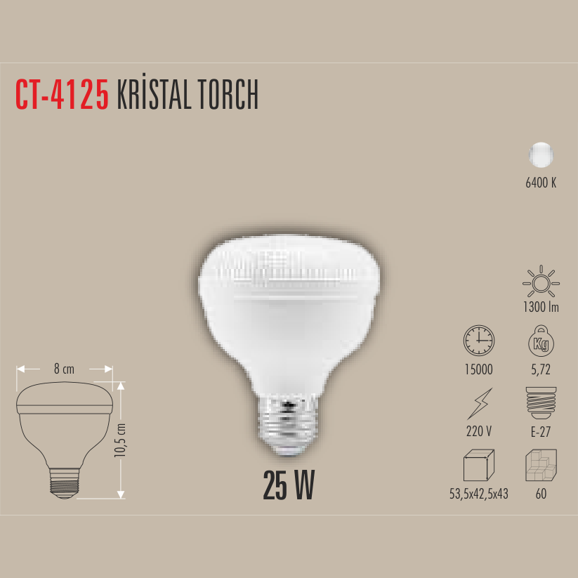 CATA Kristal Torch LED Ampul 25W E-27 (Beyaz Işık)