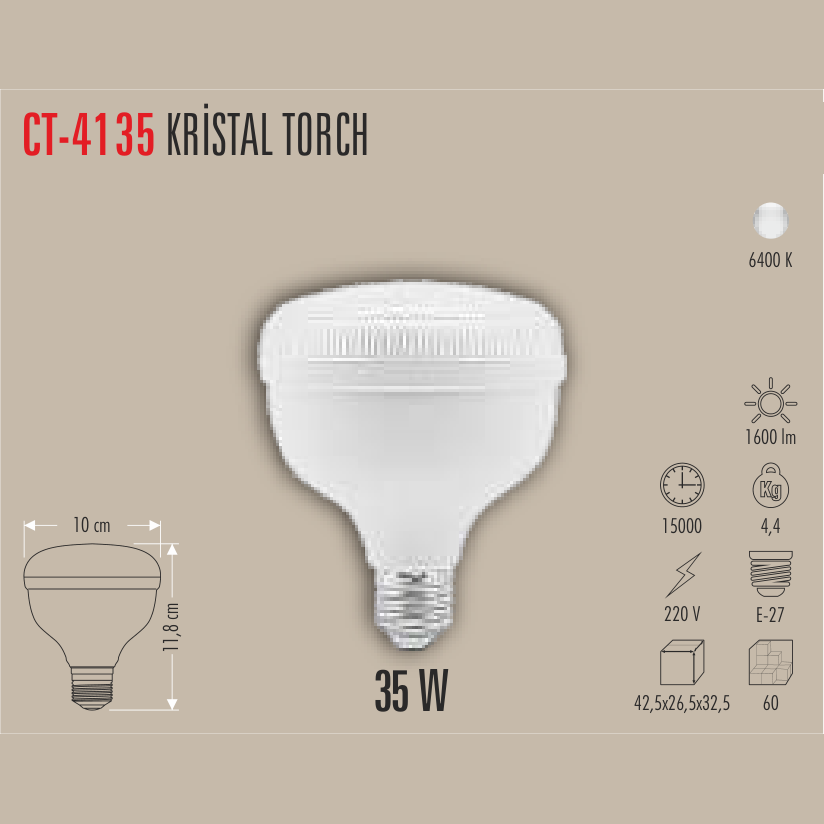 CATA Kristal Torch LED Ampul 35W E-27 (Beyaz Işık)