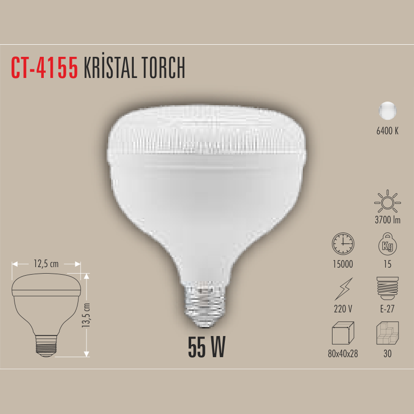 CATA Kristal Torch LED Ampul 55W E-27 (Beyaz Işık)