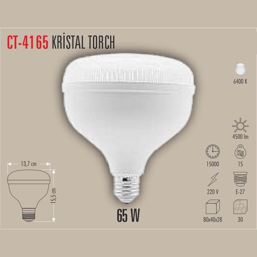 CATA Kristal Torch LED Ampul 65W E-27 (Beyaz Işık) (LED Ampuller) - Kullanım Görseli