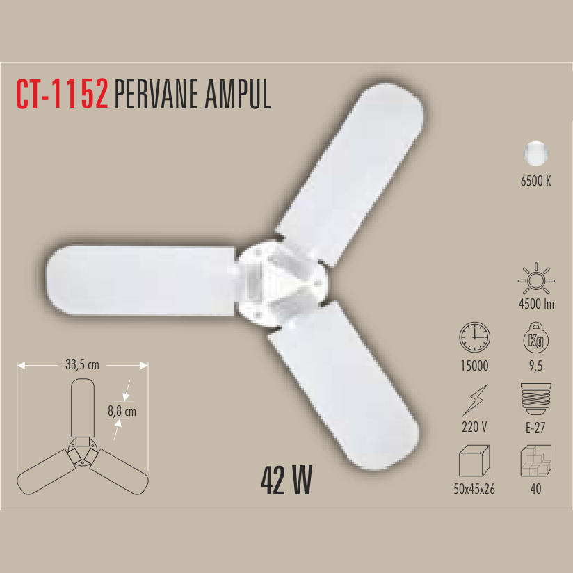 CATA Pervane LED Ampul 42W E-27 (Beyaz Işık)