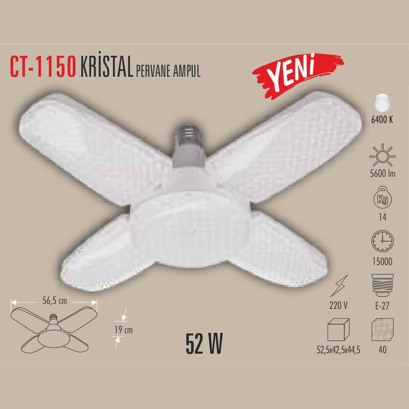 CATA Kristal Pervane LED Ampul 52W E-27 (Beyaz Işık)
