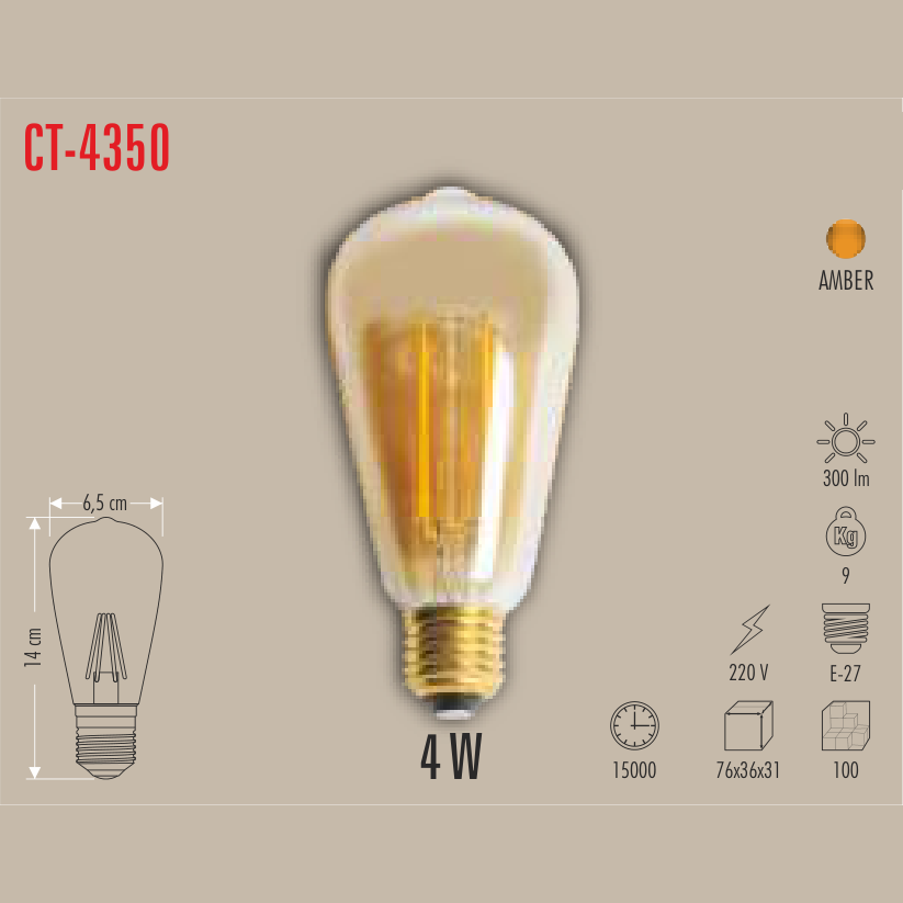 CATA ST64 Filament LED Ampul 4W E-27 (Amber)