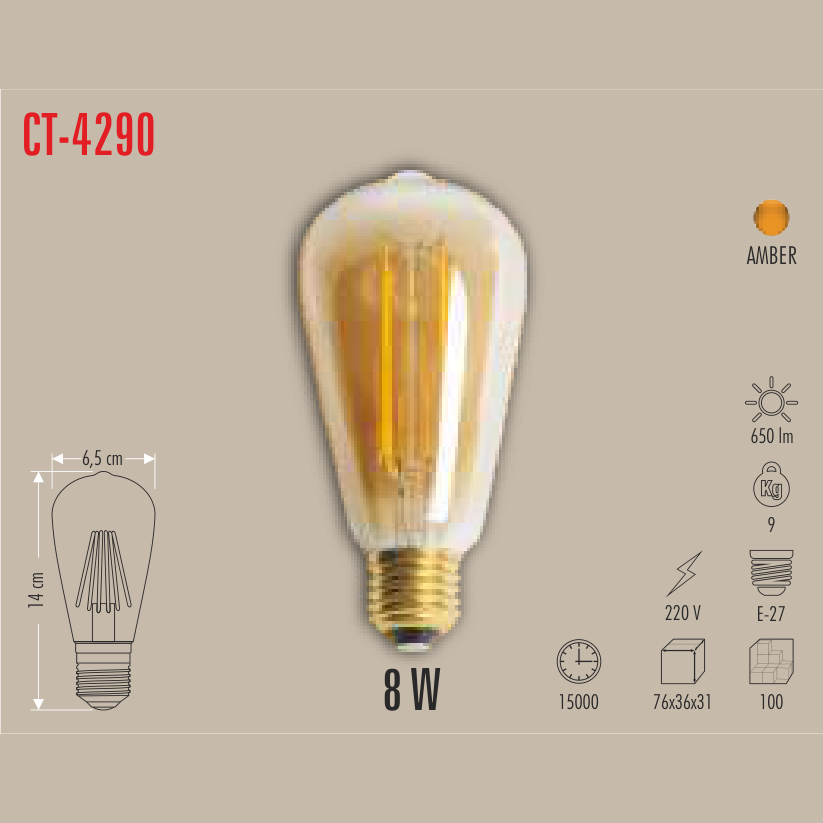 CATA ST64 Filament LED Ampul 8W E-27 (Amber)