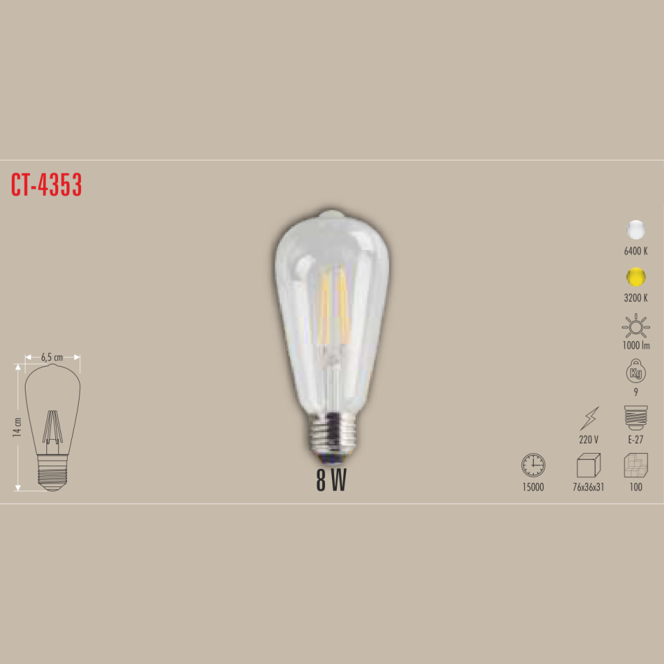 CATA ST64 Filament LED Ampul 8W E-27