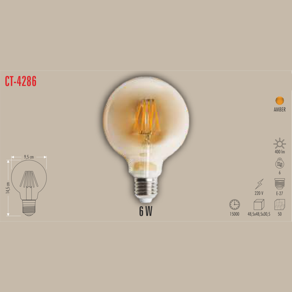 CATA G95 Filament LED Ampul 6W E-27 (Amber)