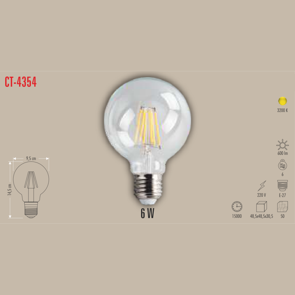 CATA G95 Filament LED Ampul 6W E-27 (Günışığı)
