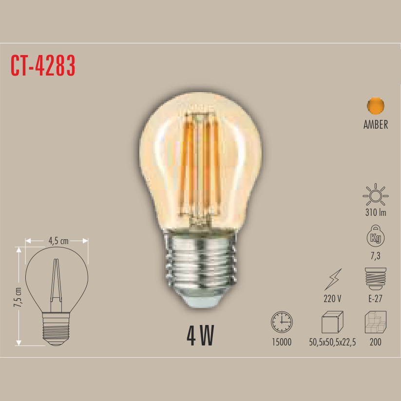 CATA G45 Filament LED Ampul 4W E-27 (Amber) (LED Ampuller) - Teknik Detay Görseli