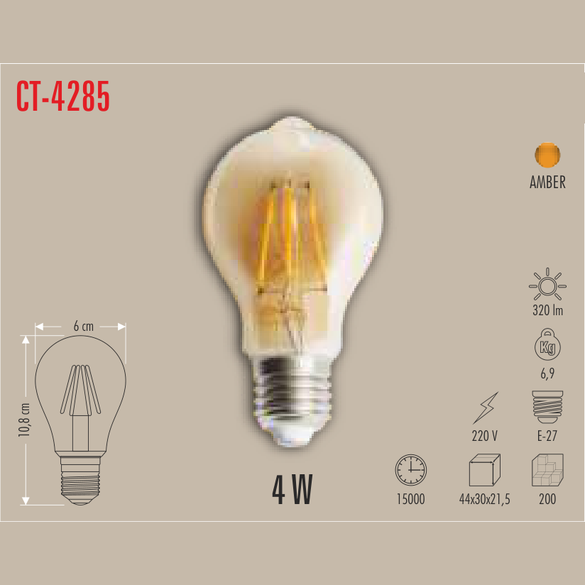 CATA A60 Filament LED Ampul 4W E-27 (Amber)