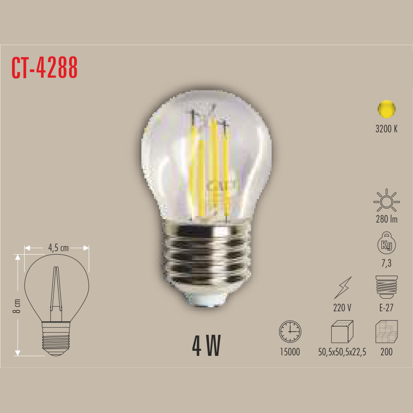 CATA G45 Filament LED Ampul 4W E-27 (Günışığı)