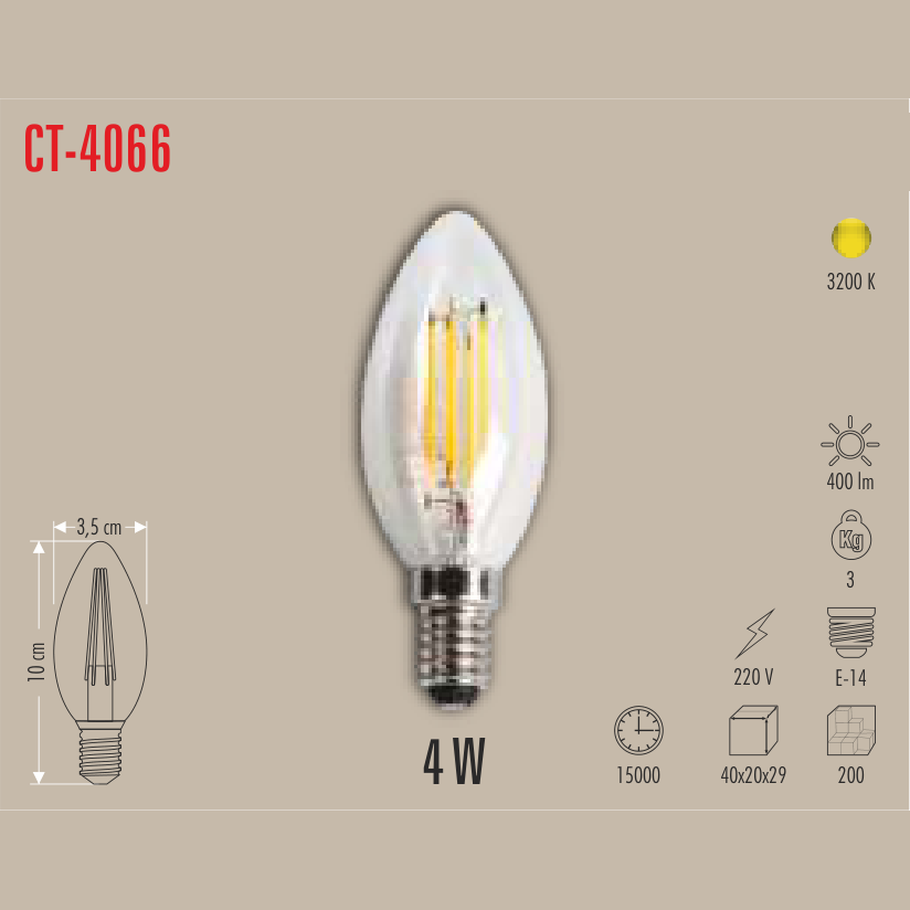 CATA Buji Filament LED Ampul 4W E-14 (Günışığı)