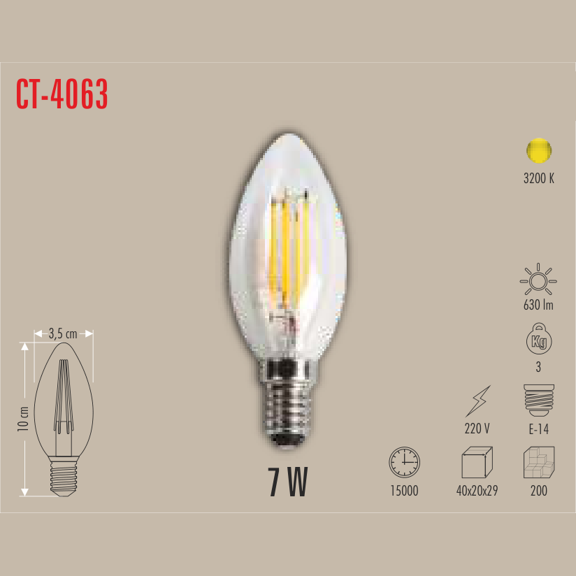 CATA Buji Filament LED Ampul 7W E-14 (Günışığı)