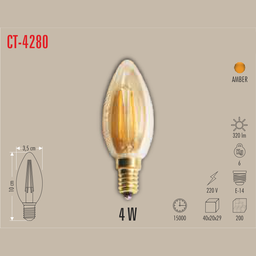 CATA Buji Filament LED Ampul 4W E-14 (Amber)