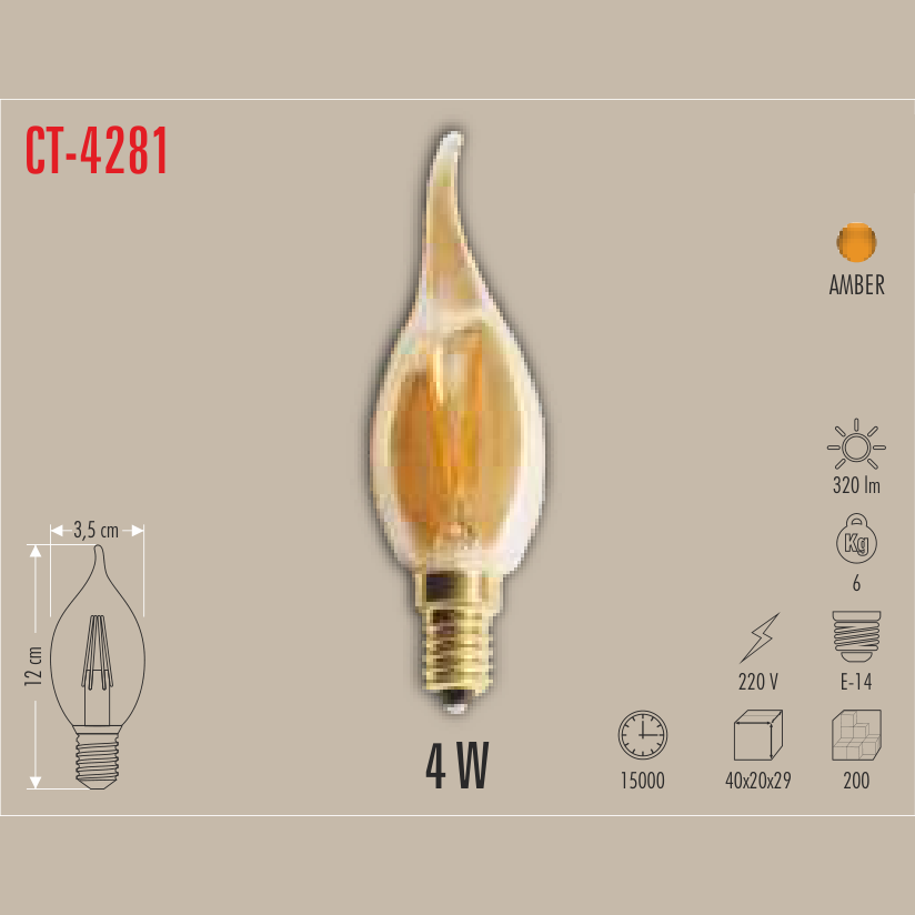 CATA Kıvrık Uçlu Buji Filament LED Ampul 4W E-14 (Amber) (LED Ampuller) - Kullanım Görseli