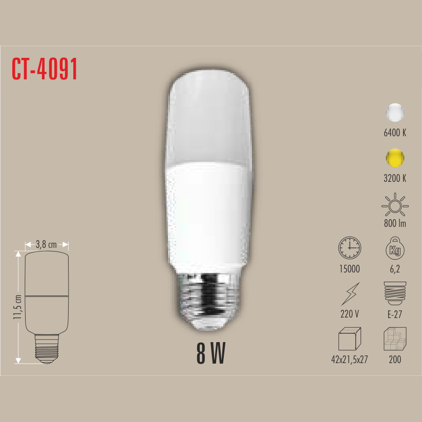 CATA Silindirik LED Ampul 8W E-27