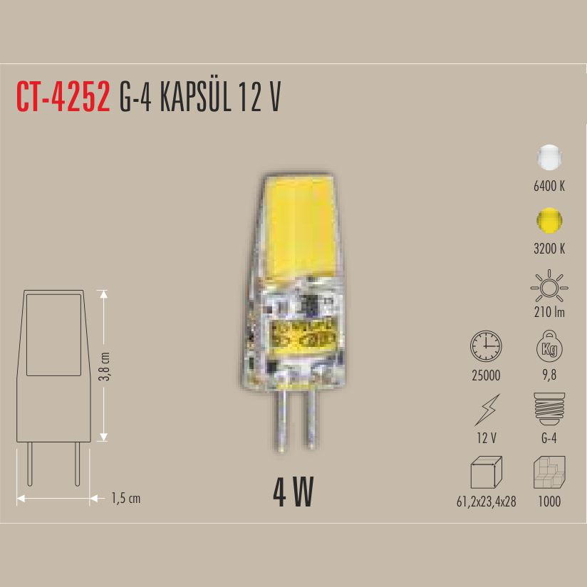 CATA G-4 Kapsül LED Ampul 4W 12V