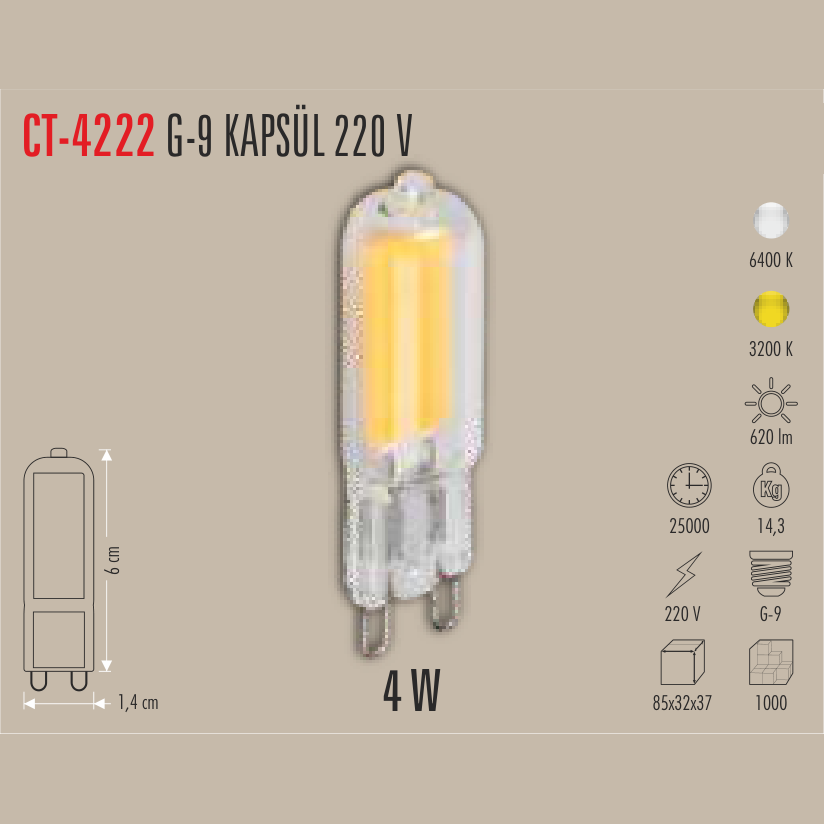CATA G-9 Kapsül LED Ampul 4W 220V