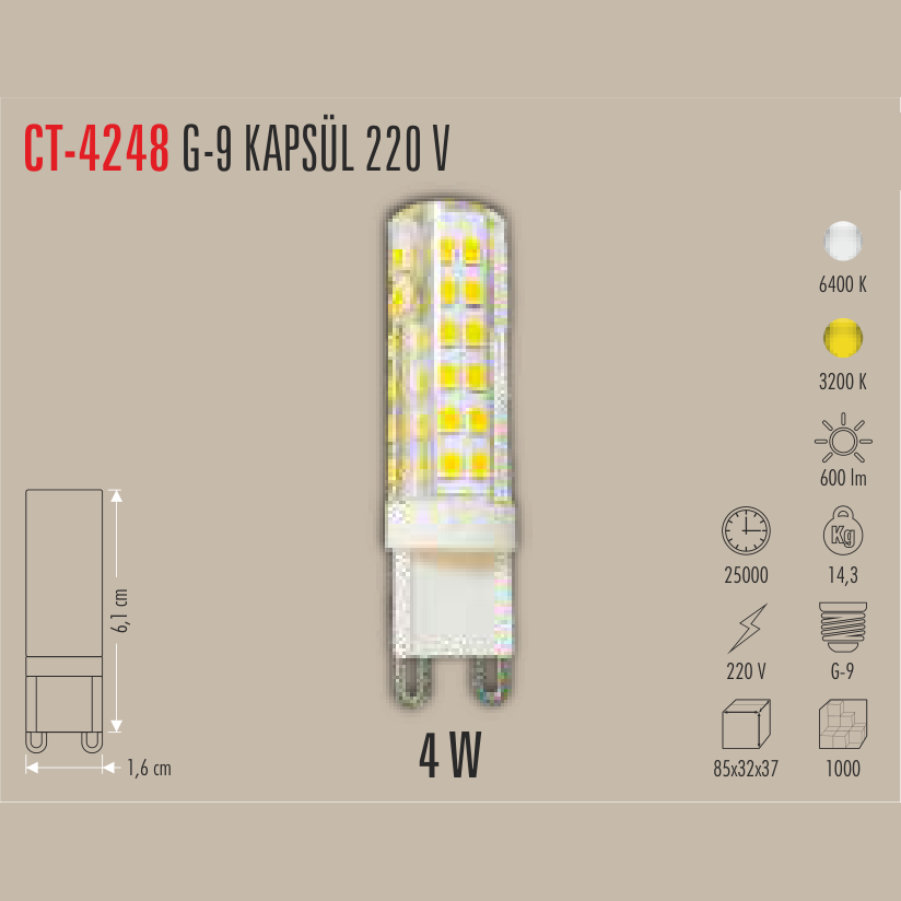 CATA G-9 SMD Kapsül LED Ampul 4W 220V