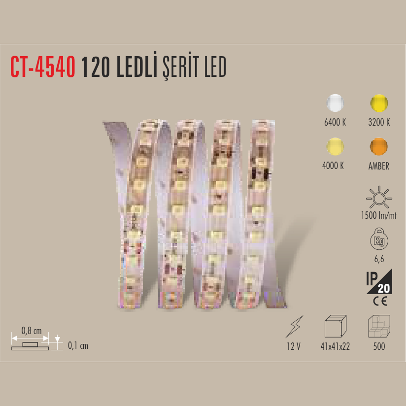 CATA 120 Ledli Şerit LED 12V 5 Metre