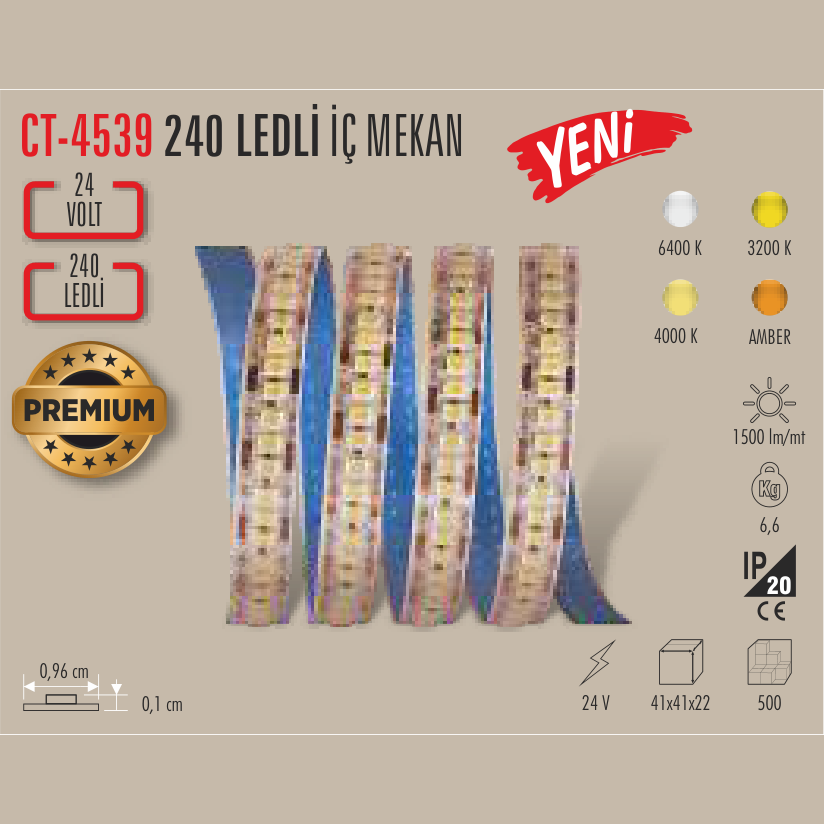 CATA Premium 240 Ledli Şerit LED 24V İç Mekan 5 Metre