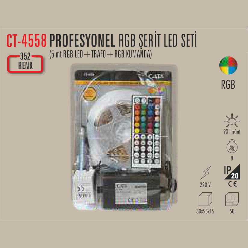 CATA Profesyonel RGB Şerit LED Seti 5 Metre (Trafo+Kumanda) (Şerit LED) - Kullanım Görseli