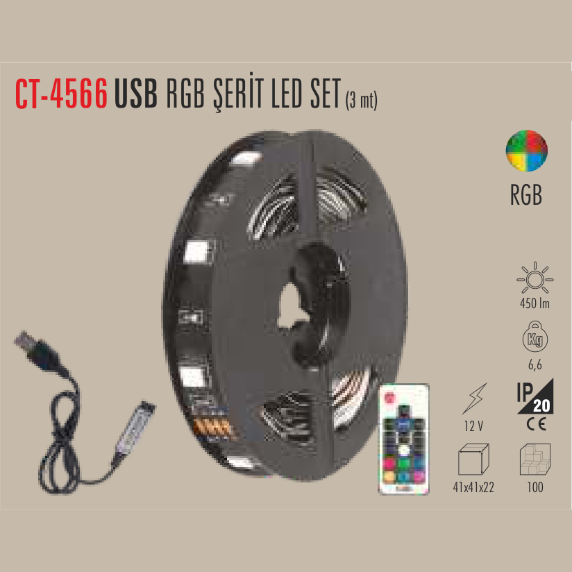 CATA USB RGB Şerit LED Set 3 Metre