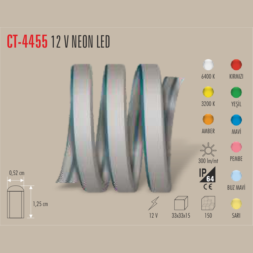 CATA 12V Neon LED Şerit 5 Metre