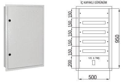 Çetinkaya 80 Ad. Sigorta + 125 A Kompakt + Klemens Yeri Mevcut 50x95x16,5 (Metal Panolar) - Teknik Detay Görseli