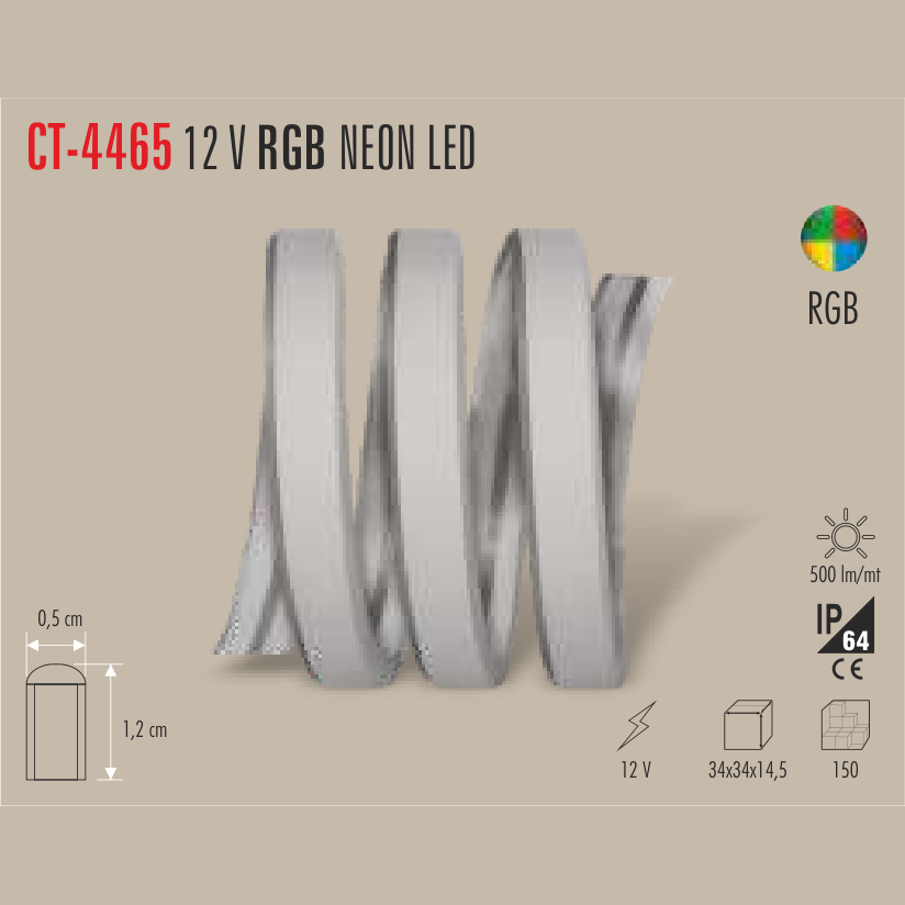 CATA 12V RGB Neon LED Şerit 1 mt