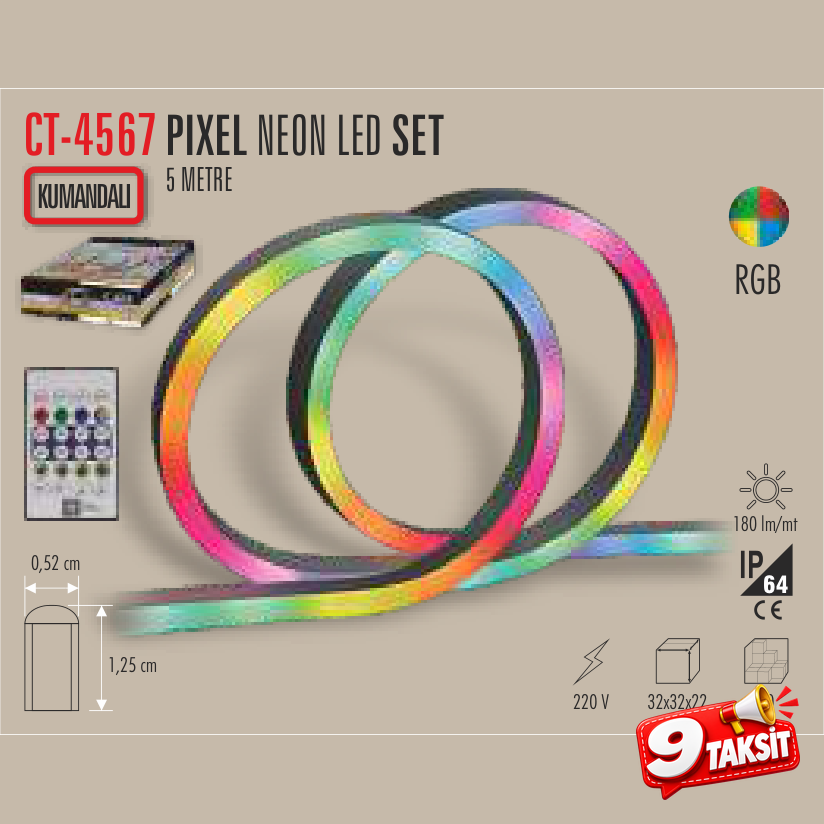 CATA Pixel Neon LED Set 5 Metre (Kumandalı RGB)