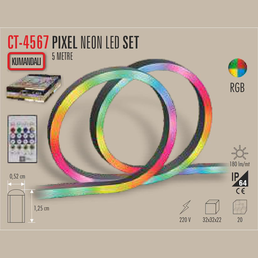 CATA Pixel Neon LED Set 5 Metre (Kumandalı RGB)