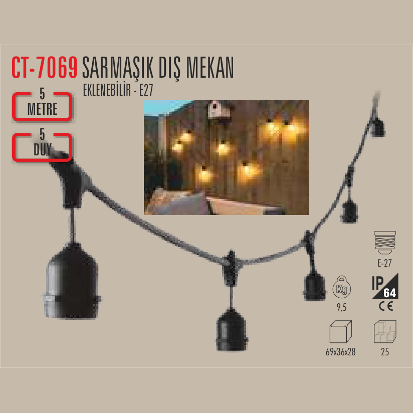 CATA Sarmaşık Dış Mekan LED Set 5 Metre E-27 (5 Duy)