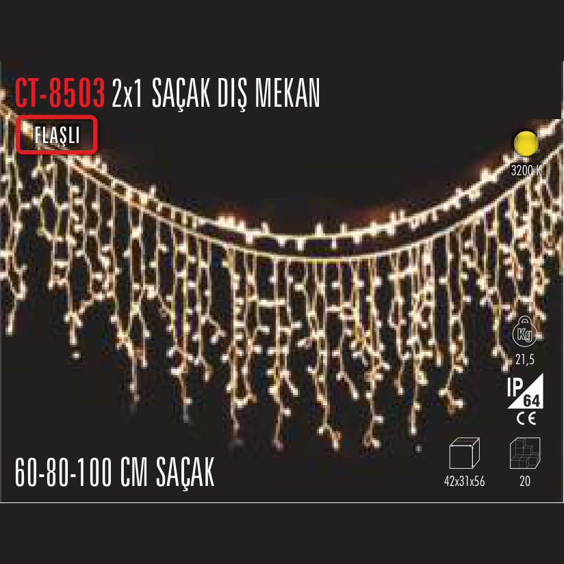 CATA 2x1 Saçak Dış Mekan LED Işık Perdesi (Flaşlı)