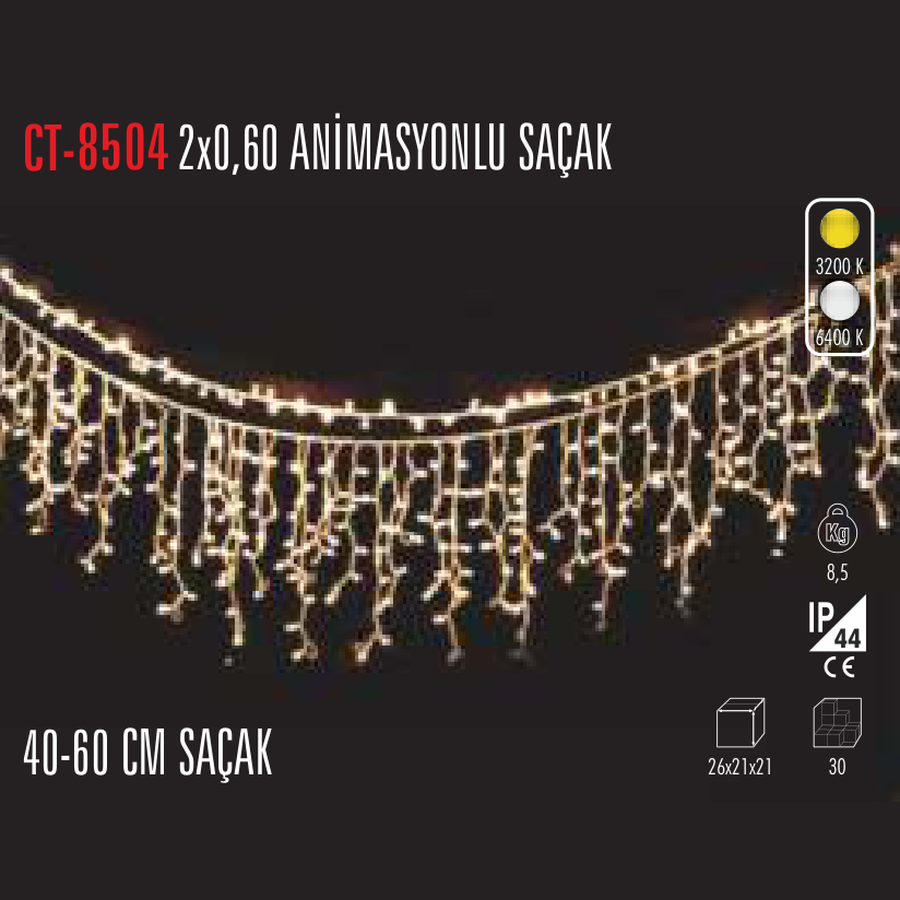 CATA 2x0,60 Animasyonlu Saçak LED Işık Perdesi (Şerit LED) - Kullanım Görseli