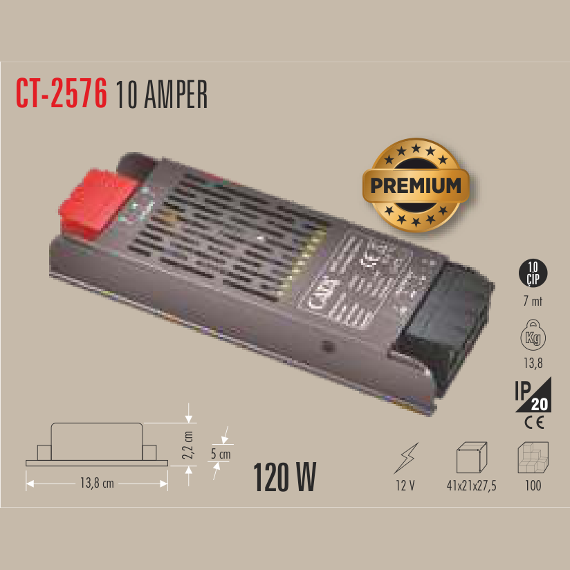 CATA Şerit LED Trafosu 10 Amper 120W (Klemensli)