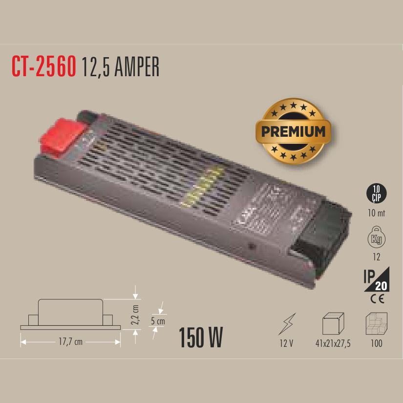 CATA Şerit LED Trafosu 12,5 Amper 150W (Klemensli)